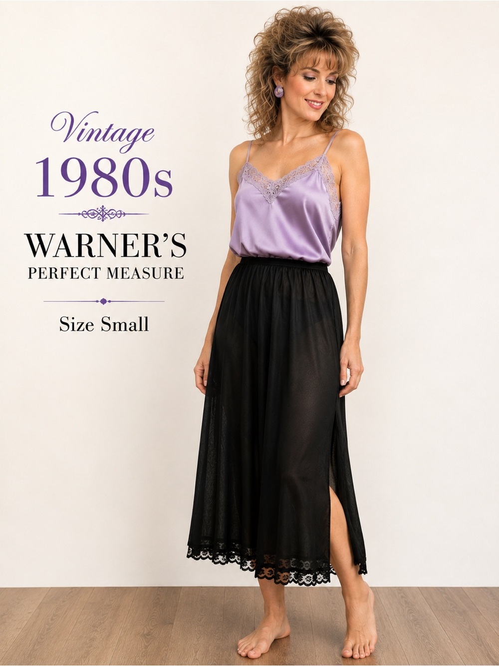 Vintage 80s Warner’s Black Lace Long Half Slip Small